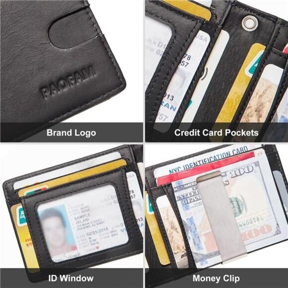 Genuine Leather Blocking Bifold Wallet RFID Protective Credit Card Holder - Picture 3 of 7